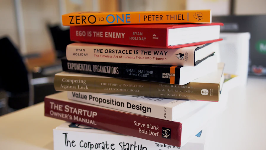A stack of business books