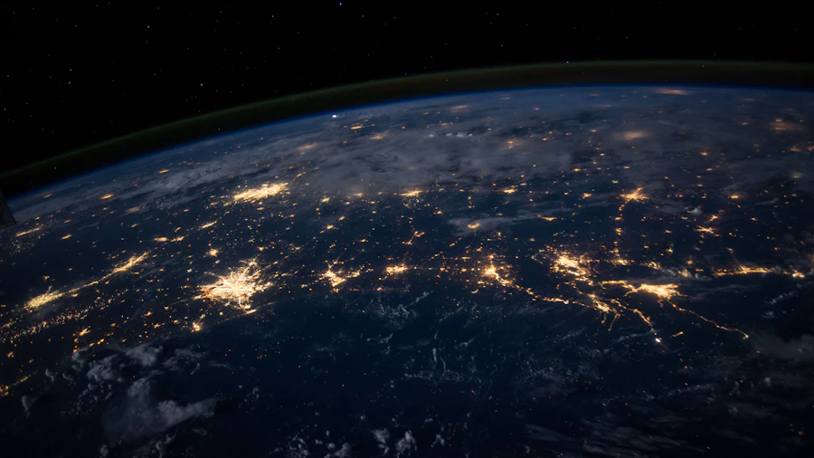 The earth at night showing city lights