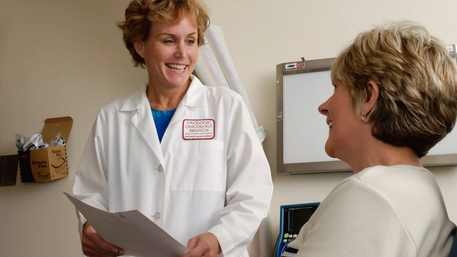 Two healthcare professionals in conversation