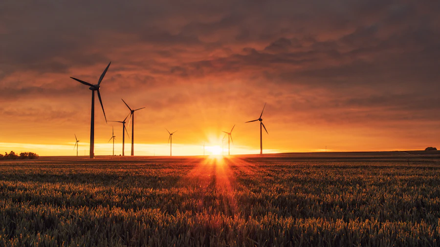 Wind turbines at sunset